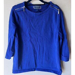 Karen Scott‎ Size Blue Knit Sweater Zipper Shoulder Accents 3/4 Sleeve Stretch L